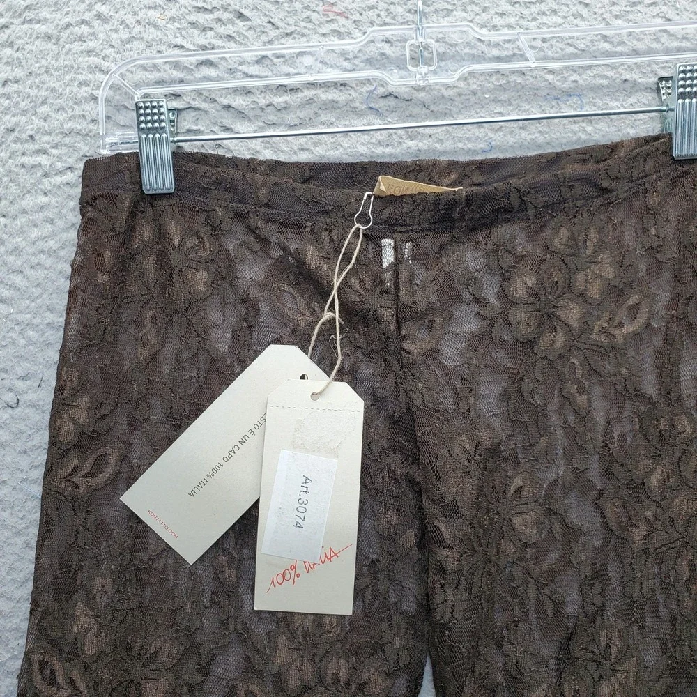 Kontatto Leggings Womens S Brown Sheer Lace Floral Stretch Skinny Leg Pull On